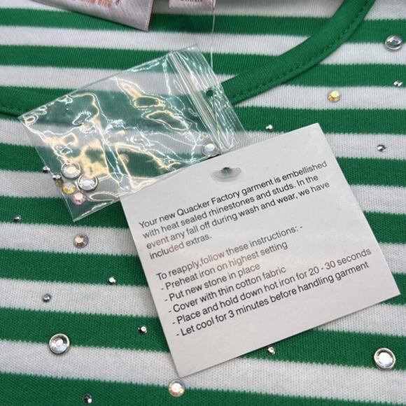 New Quacker Factory by Jeanne Bice Green White‎ Embellished 3/4 Sleeve Top Large - Picture 5 of 6